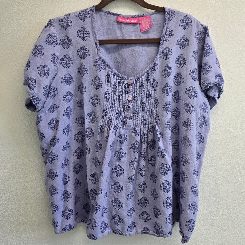 Woman Within Lavender Blue Printed Short Sleeve Blouse